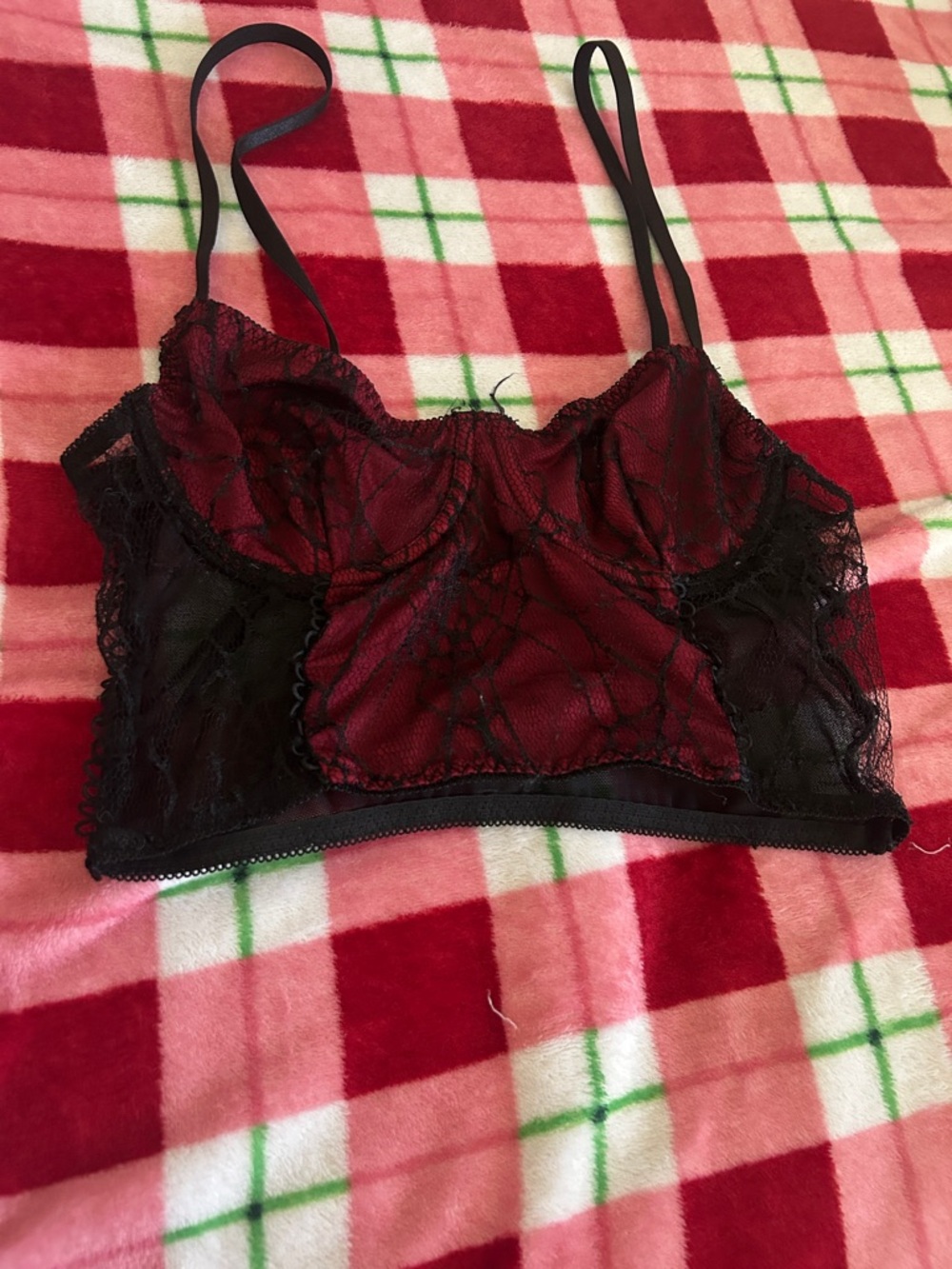 Spencer's Burgundy and Black Lace Bralette cup size A-B